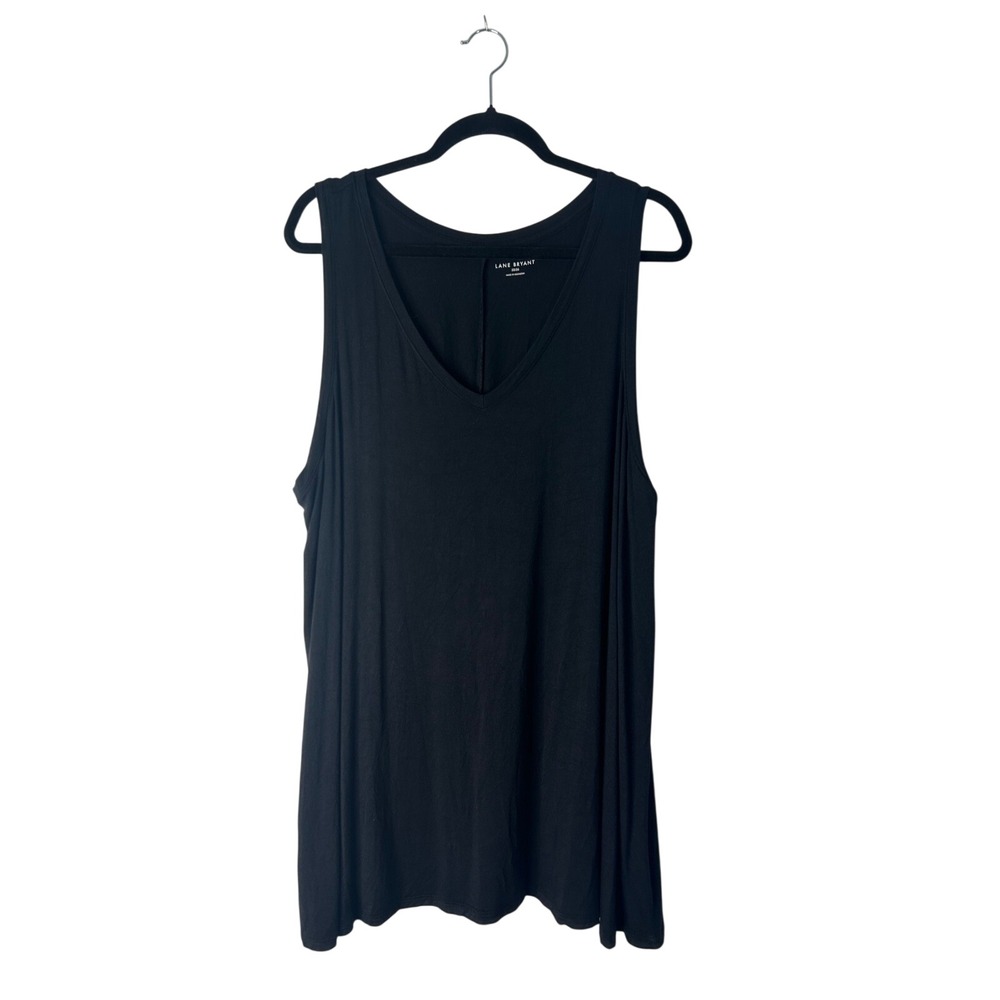Lane Bryant Sleeveless V-Neck Swing Tank Top Size 22/24 Black Tunic Minimalist